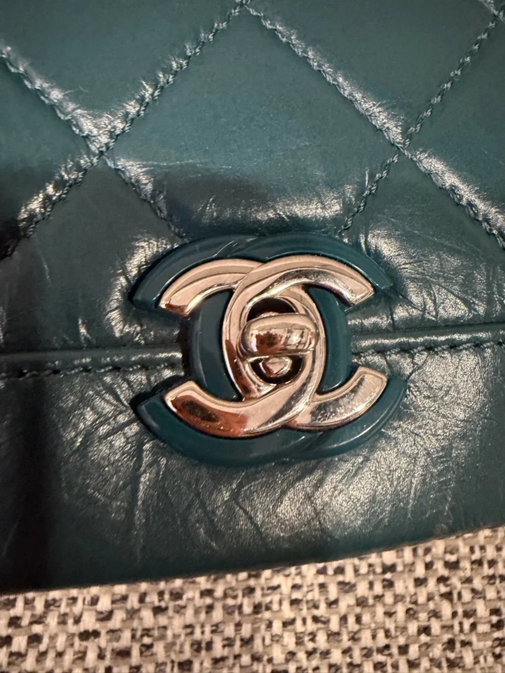 Chanel Green Leather Chain Crossbody Bag
